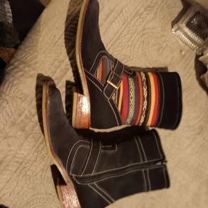 Handmade navy suede and tapestry boots made in peru